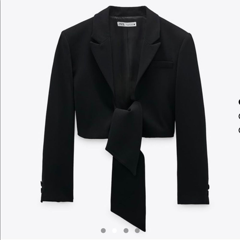 Zara tied cropped blazer in black. - Picture 2 of 5